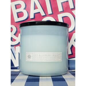 BBW Iced Blueberry Biscotti Glass Lid Large 3 Wick Candle Home Fragrance Decor